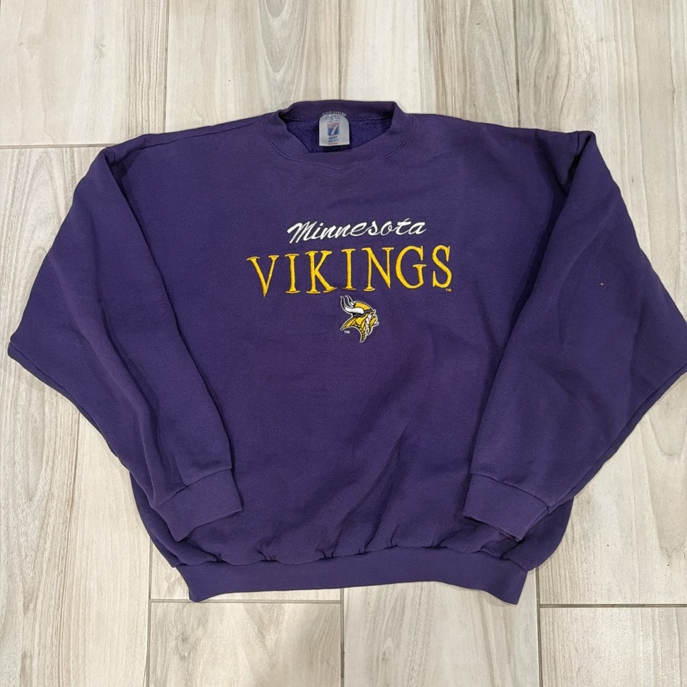 Mens Vintage Logo 7 Minnesota Vikings Purple Crewneck Sweatshirt Sz XL